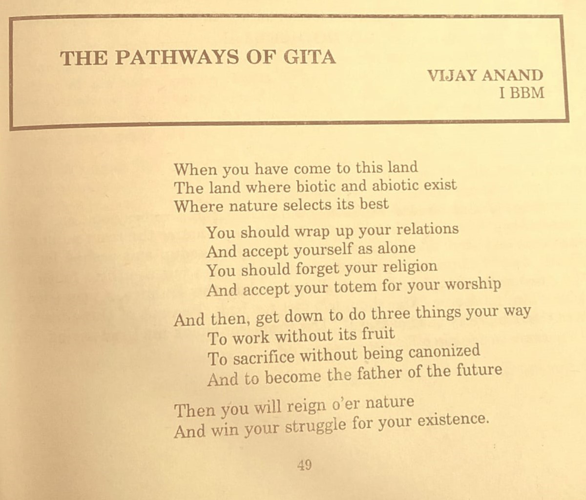 Poem excerpt from The Pathways Of Gita
